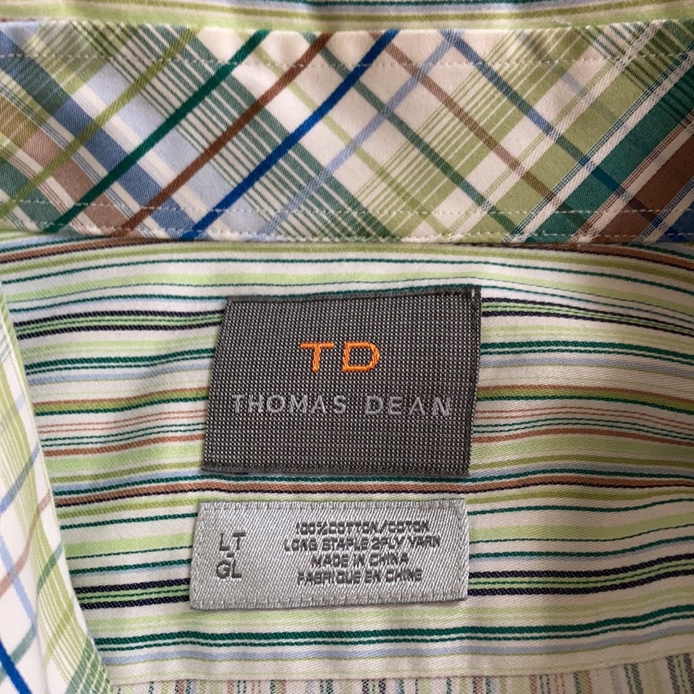 Thomas Dean Green Striped Shirt View 6